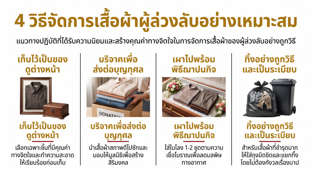 4 วิธีจัดการเสื้อผ้าคนตายที่เหมาะสมและทำได้จริง