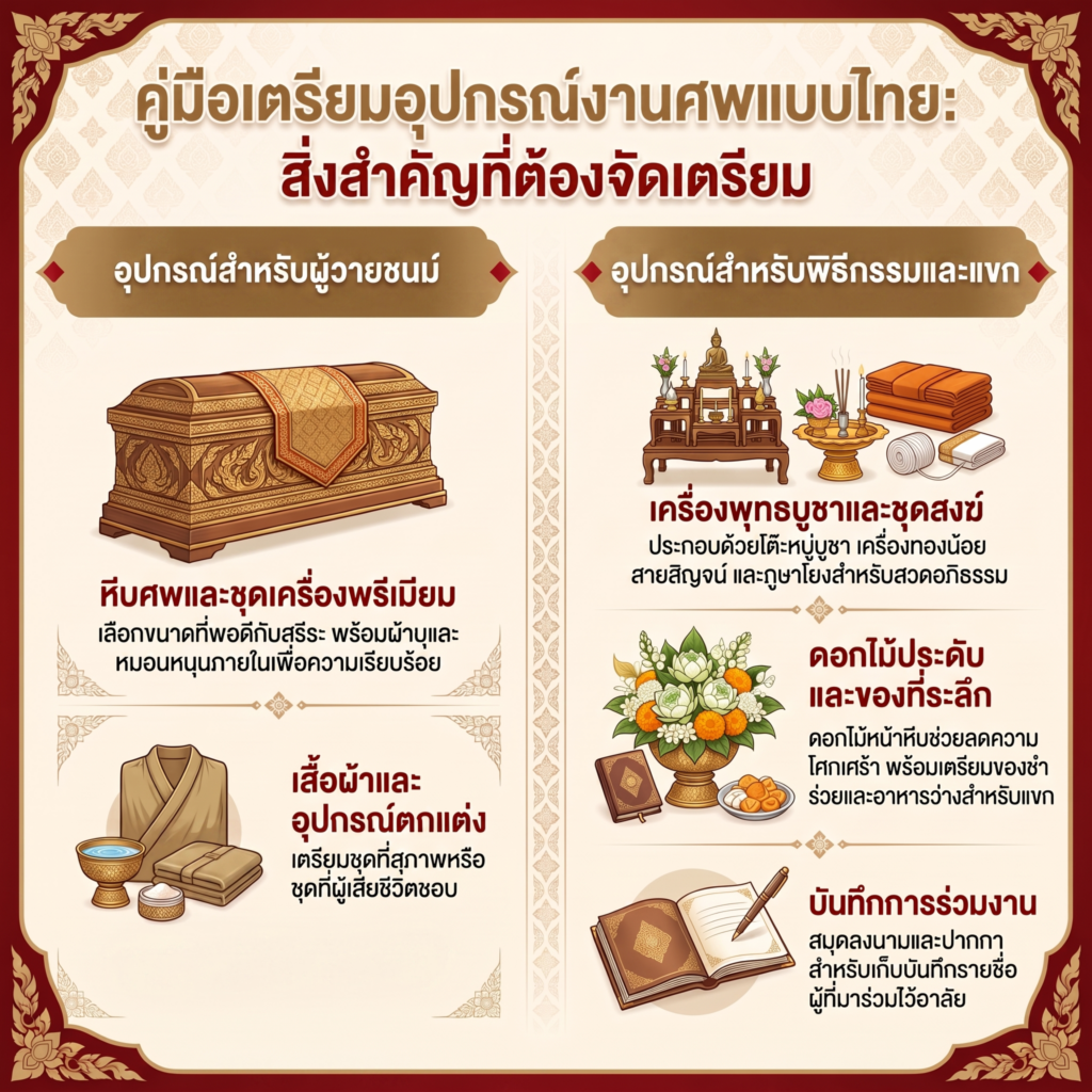 อุปกรณ์ในงานศพที่จำเป็นสำหรับการจัดพิธีแบบไทย