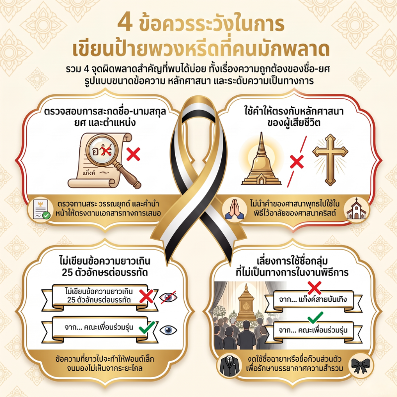 4 ข้อควรระวังในการเขียนป้ายพวงหรีดที่คนมักพลาด